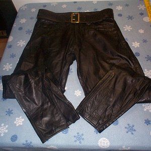 Vintage Old Skool Biker Motorcycle Leather pants with wide Police style belt